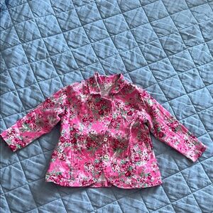 Floral Pink Stretchy Buttoned Blazer